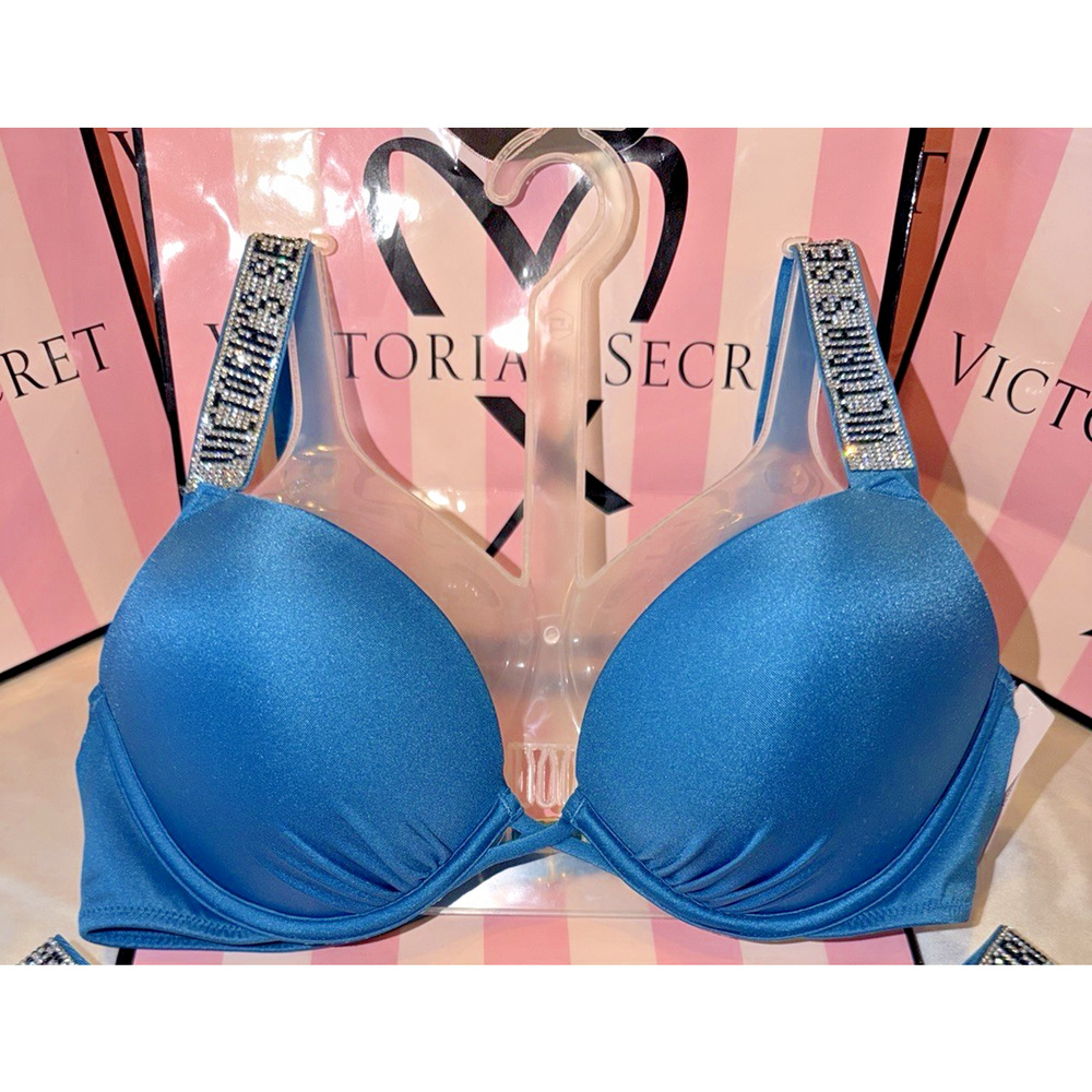Victorias Secret Bombshell Swimsuit Top Shine Strap 34B Blue $69